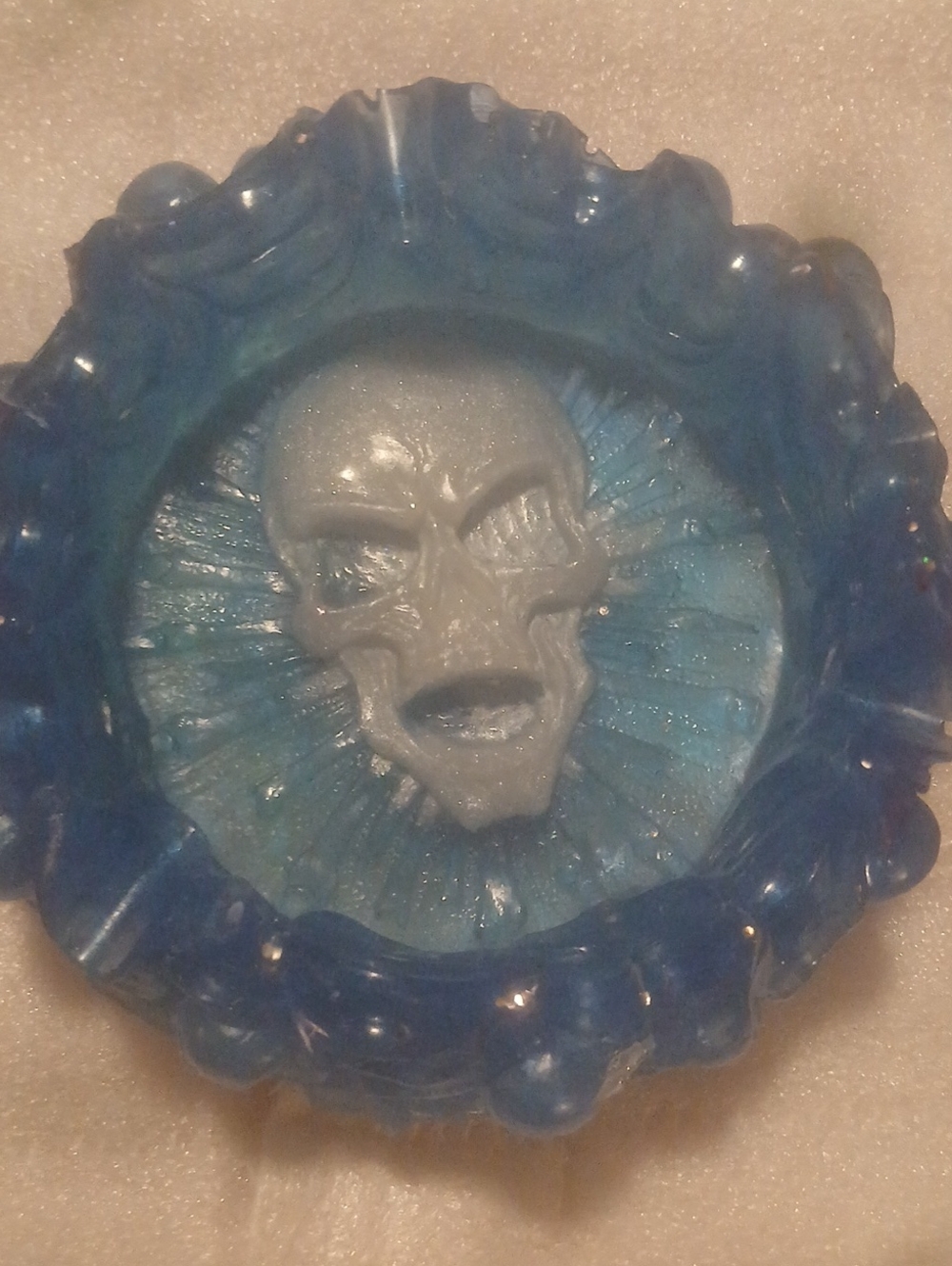 Blue Resin Skull Ashtray / Decorative Dish